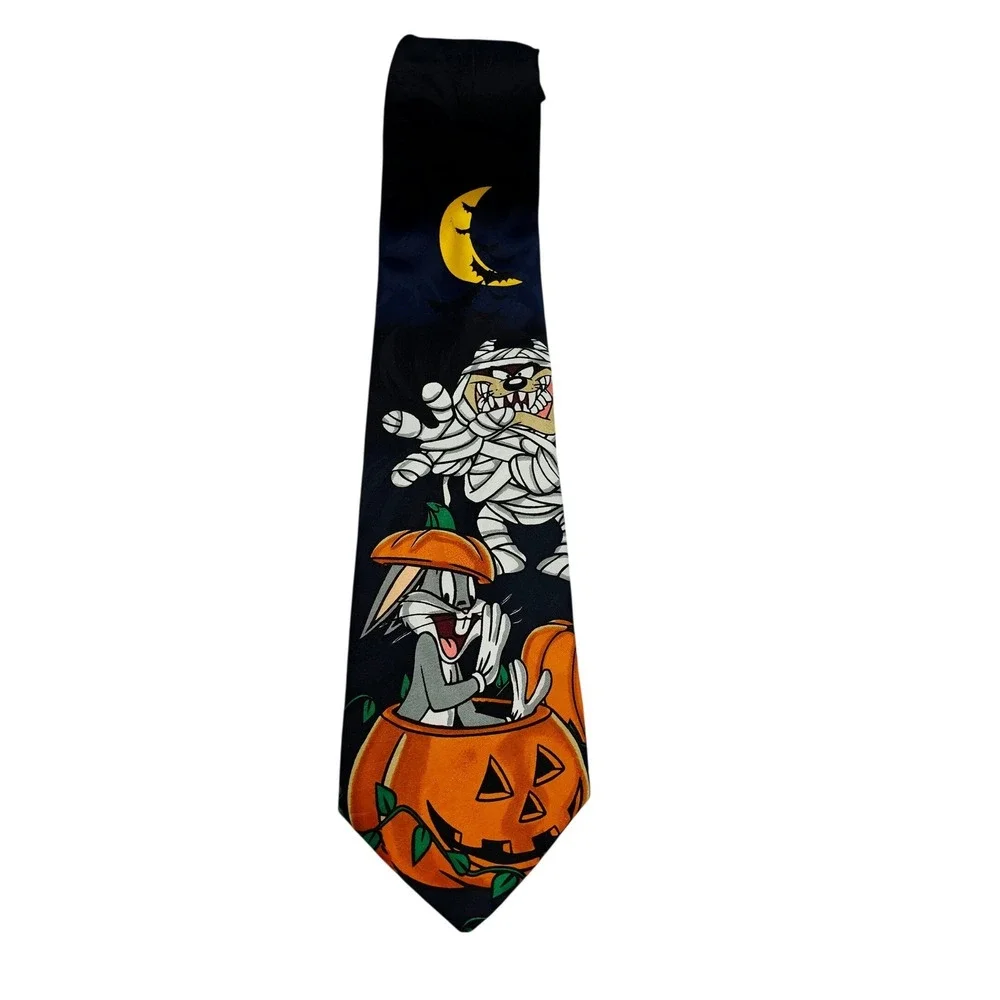 Looney Tunes Necktie Mens OS Blue 1996 Halloween Bugs Bunny Taz Mummy
